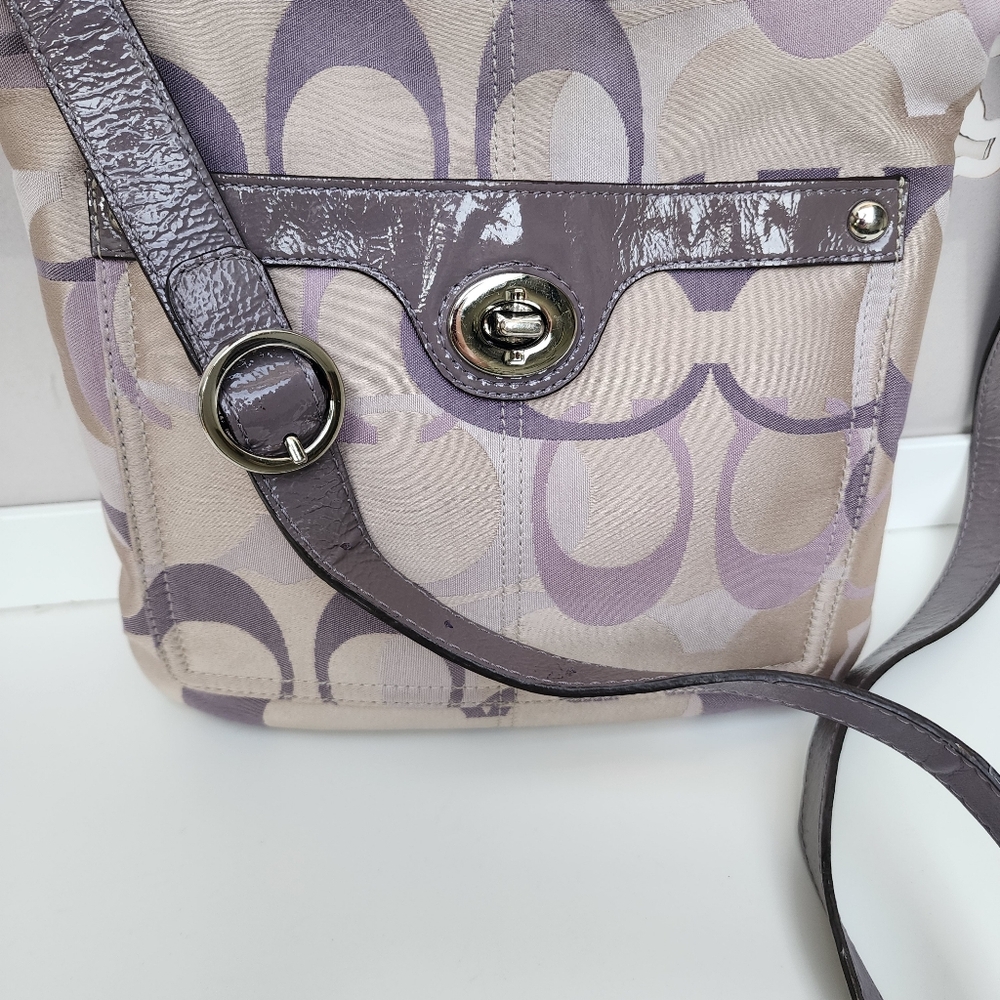 COACH F17479 Lilac & Khaki Penelope Opt Sateen Lilac Patent Leather Trim - Picture 6 of 16
